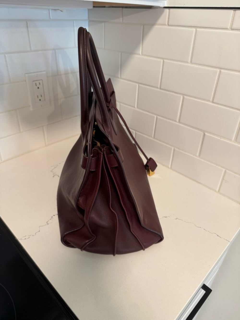 Saint Laurent Sac de Jour Large Bordeaux Leather Tote SDJ Gold Hardware Lock Key - Picture 5 of 16